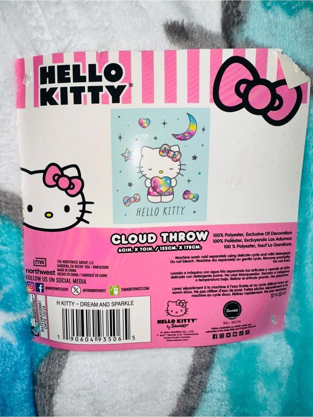 Hello Kitty Cloud Throw Blanket - Pink & Aqua
